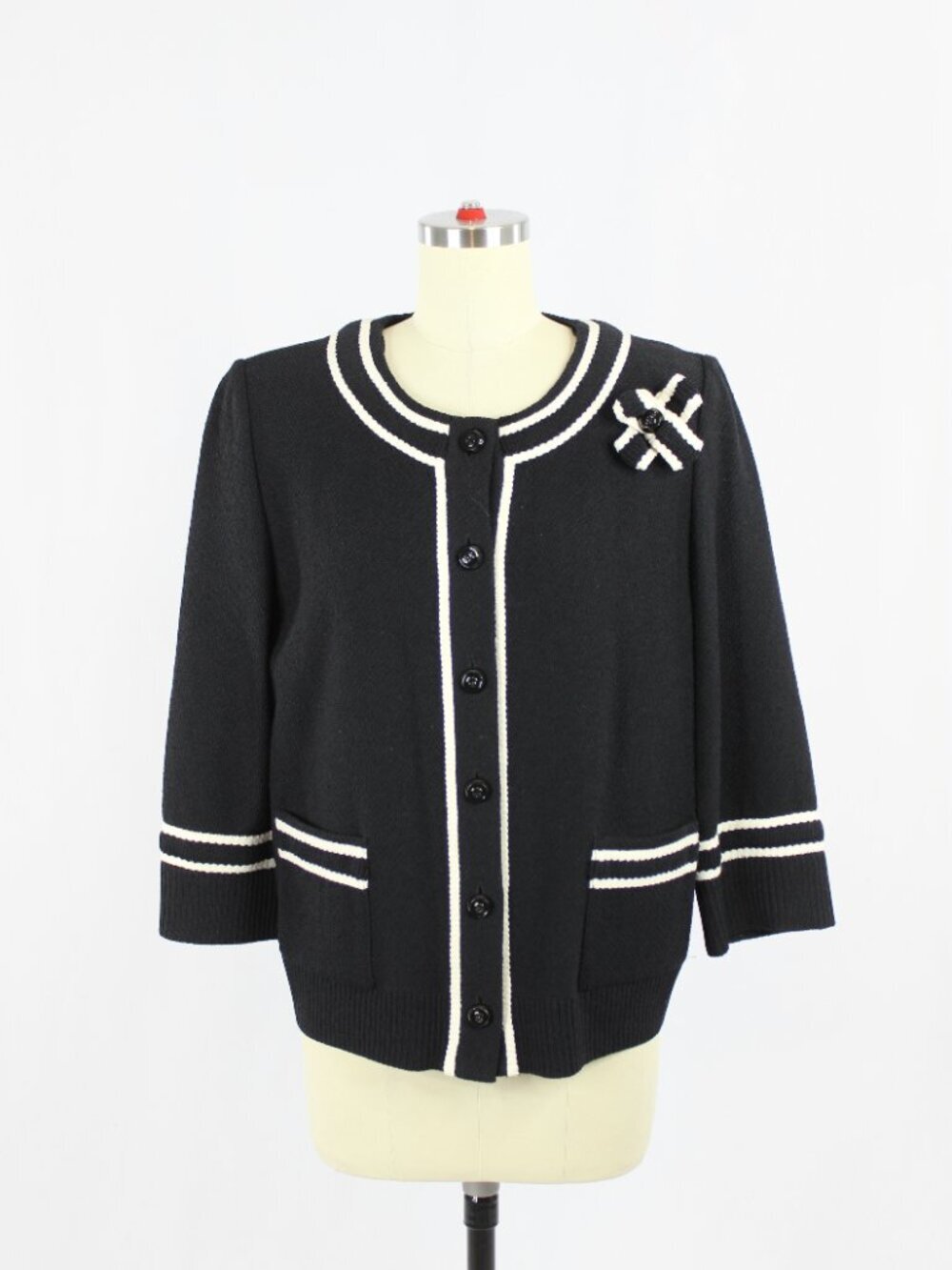 ST JOHN COLLECTION Black Wool Knit Cardigan Jacket, Size 12